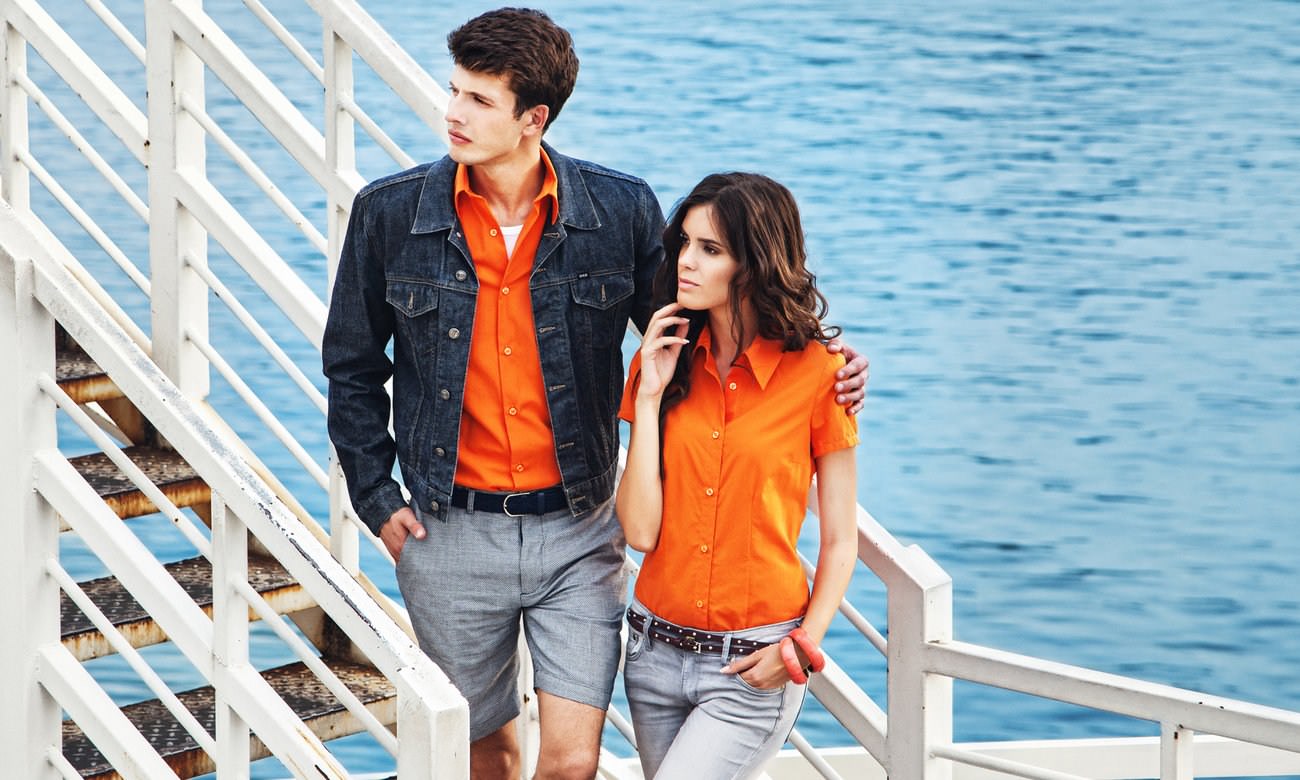 Hemden-Blusen Kurzarm ST-501 Orange Fashion