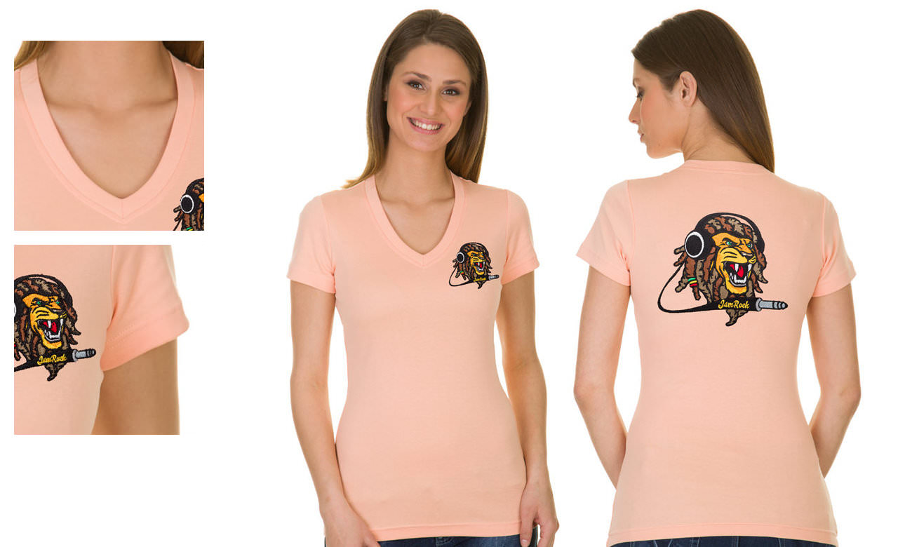 T-Shirts V-Ausschnitt Kurzarm ST-105 Pfirsich Damen